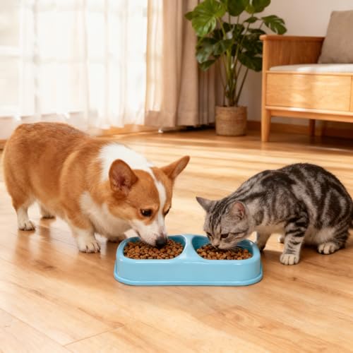 12 Pieces Plastic Double Cat Bowls, Dog Food Water Bowl Set, Puppy Feeding Dish Pet Feeder Bowls Bulk for Kennel Cattery Small Medium Size Pet Supplies, Dishwasher Safe
