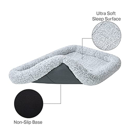 Friends Forever Bolster Dog Crate Mat 30 Inch, Washable Dog Crate Bed, Sherpa Fleece, Nova Grey - color: Nova Grey, size: 30"L x 19.25"W x 3"H, style: Crate Mat w/ Bolster