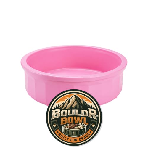 Pet Crock Bowl – Thick Durable Plastic Non-Tip Food & Water Dish for Dogs, Cats & Small Animals – Indoor/Outdoor – Chew Resistant, Easy Clean (Pink, Large 48oz) - color: Pink, size: Large 48oz