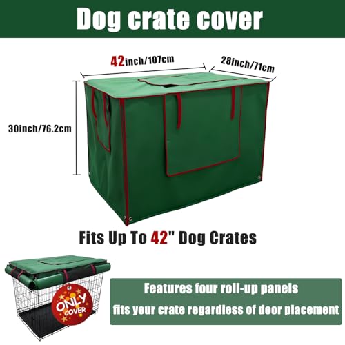 42-Inch Green Dog Crate Cover – Light-Blocking Protective Cover with Roller Shades, Sound-Dampening Sunshade for Wire Kennels, Features Breathable Side Window (Cover Only) - color: Green, size: 42.0"L x 28.0"W x 30.0"H