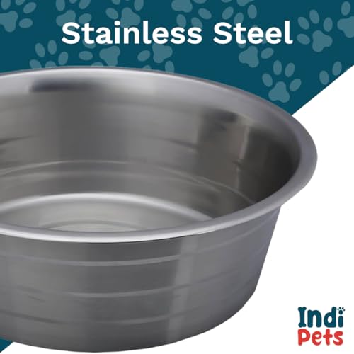 INDIPETS Standard Feeding Dishes with Laser Etched Silver Stripe: Pet Water and Food Bowl | 3 Quart, Stainless Steel (PN: 800227)