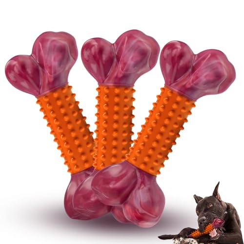 3-Pack Tough Dog Toys for Aggressive Chewers: Peanut Butter Flavored Long Lasting Dog Bones, Heavy Duty Nylon & Rubber Dog Chew Toys to Keep Them Busy, Medium & Large Breed, Orange - color: 03 PC-Peanut Butter-Orange