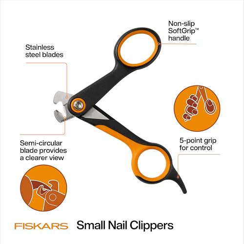 Fiskars Pet Small Pet Nail Clippers, Cat and Dog Nail Trimmers for Grooming, Pet Supplies with Precision Stainless Steel Blades & SoftGrip Handle, 4.25”, Orange/Black - size: Small