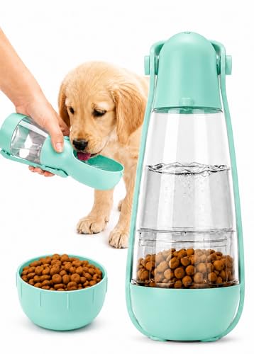 Dog Water Bottle Portable Travel Water Bottle for Dogs with Food Container | Leak Proof Bowl Dispenser Puppy Essentials Dog Accessories Portable Dog Water Bottle Travel Dog Bowls Portable Dog Water Bowl