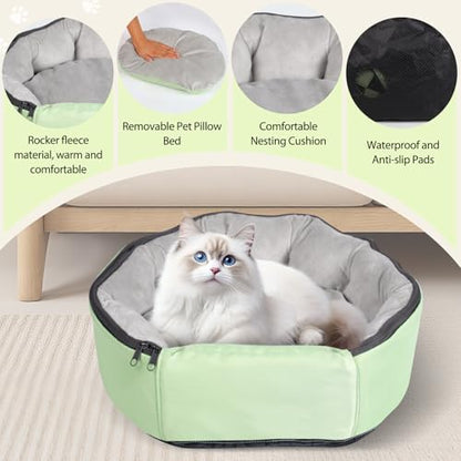 2-in-1 Pet Sling Carrier & Bed, Convertible Cat Travel Bag with Machine Washable Cover, Breathable Mesh & Hand-Washable Support Pad, Airline Approved for Cats & Small Dogs Up to 22lbs