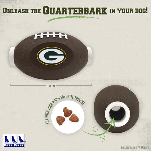 Pets First NFL Green Bay Packers Football Treat Dispensing Toy for Dogs and Cats, Rubber Ball, Interactive Fun, Natural Rubber - color: Green Bay Packers