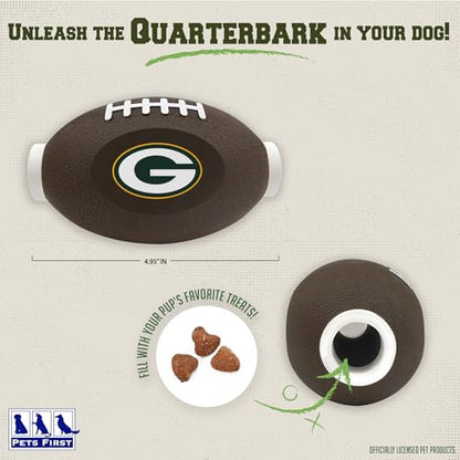 Pets First NFL Green Bay Packers Football Treat Dispensing Toy for Dogs and Cats, Rubber Ball, Interactive Fun, Natural Rubber - color: Green Bay Packers