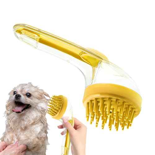 Dog Bath Brush | Shampoo Dispenser Dog Scrubber Massage Brush,Silicone Bristle Grooming Tool Cleaner Reusable Shower Accessories for Small Animals Long Short Hair