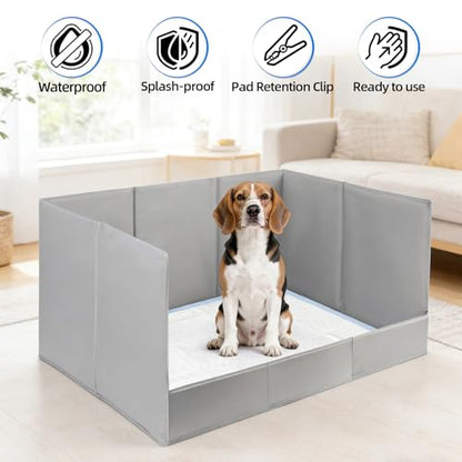 Dog Pee Pad Holder with High Walls, 32.3"x22"x15.7" No-Splash Indoor Dog Potty Box with 6 Clamps, No Assembly Foldable Potty Training Toilet for Large Small Medium Dogs Puppy Potty(Gray2) - color: (Gray2)