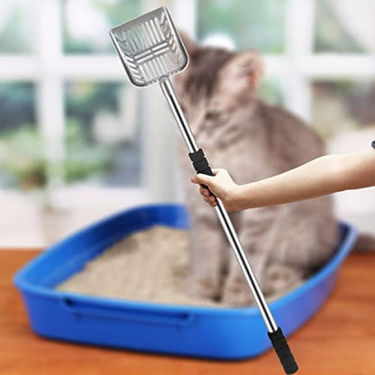Hortsun 32 Inch Cat Litter Scooper Metal Long Handle with Cat Litter Scoop Holder Deep Kitty Sifter Shovel Detachable Stainless Steel Poop Sifter Scooper Caddy Kitty with Box(Gray) - color: Gray