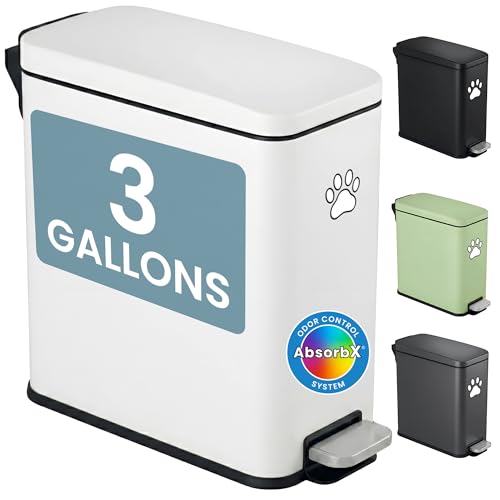 iTouchless 3 Gallon / 12 Liter Dog Poop Trash Can with Lid & AbsorbX Odor Filter, Outdoor Rust-Proof Stainless Steel Pet Waste Bin, Soft-Close Step Pedal for Mudroom, Entryway & Kitchen, Matte White - color: Matte White