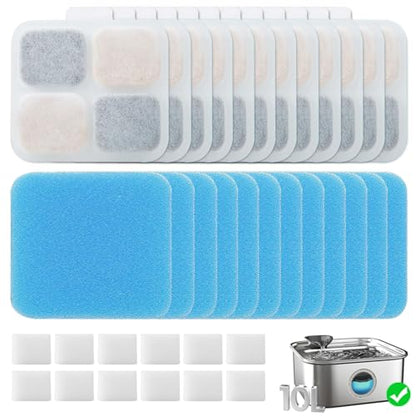 16 Set Replacement Filters for Oneisall PW07SAU 10L/2.64Gal Stainless Steel Dog Water Fountain, Includes 16 Filters & 16Pre-Filters & 16 Pump Sponges