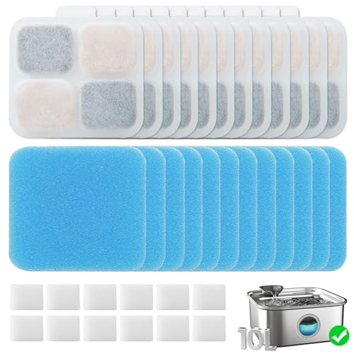 16 Set Replacement Filters for Oneisall PW07SAU 10L/2.64Gal Stainless Steel Dog Water Fountain, Includes 16 Filters & 16Pre-Filters & 16 Pump Sponges