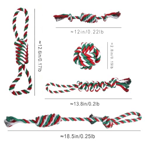 5-Pack Durable Rope Chew Toys for Large & Medium Dogs - Natural Cotton Strong Tug Toys Set for Aggressive Chewers, Interactive Play & Teeth Cleaning - color: Red+White