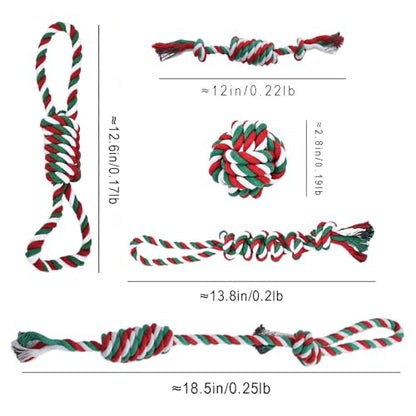 5-Pack Durable Rope Chew Toys for Large & Medium Dogs - Natural Cotton Strong Tug Toys Set for Aggressive Chewers, Interactive Play & Teeth Cleaning - color: Red+White
