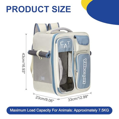 Pet Backpack Carrier, Portable and Ventilated, Oxford Cloth, Dogs Cats and Little Animals Travel Bag 12.99" Up to 16.5 Lbs, (Blue), Intended for Hiking/Camping/Traveling - color: Blue