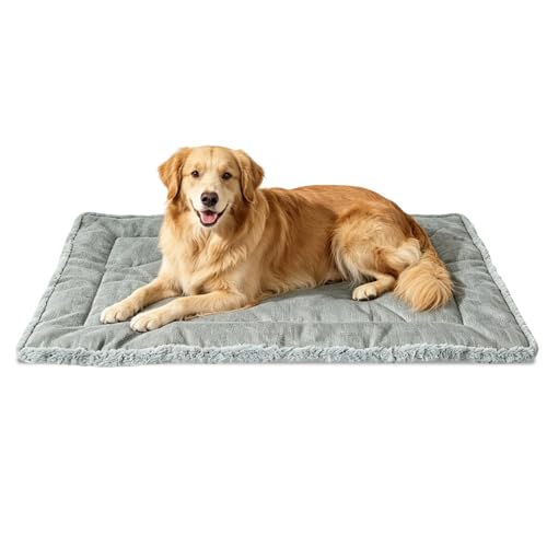 Reversible Dog Crate Mat 47"x29" for X-Large Dogs - Double-Sided Cooling Water-Resistant Oxford & Warm Plush Bed, Fits 48-Inch Wire Crates, Soft Stuffed, Machine Washable, Indoor & Outdoor, Light Gray - color: Light Gray, size: 47"L x 29"W x 1.2"Th