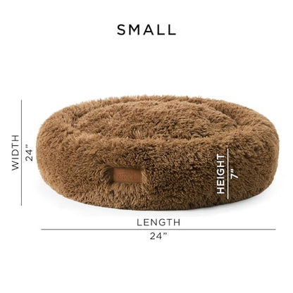 Town & Country Luxe CuddleTown Fuzzy Solid Donut Pet Bed, Soft, Cozy & Calming, Non-Slip Bottom, 100% Machine Washable, Brown, Small 24"x24"x7" Round - color: Brown, size: Small 24"x24"x7" Round