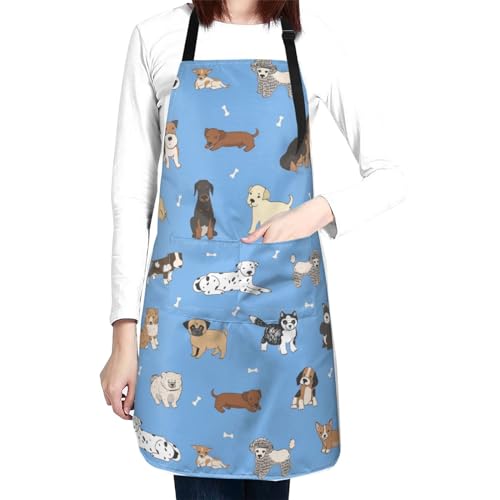 Perinsto Dog Cat Pets Cute Animals Waterproof Apron Bibs for Grooming Kitchen Cooking Baking Painting Gardening - color: Dog (Blue)