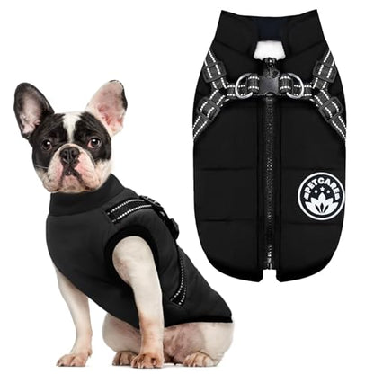 PETCARE Winter Dog Coat with Harness Built in Waterproof Dog Jackets Warm Pet Fleece Vest Windproof Snow Jacket Snowsuit Reflective Dogs Cold Weather Coats for Puppy Small Medium Large Dogs Cats - color: Black, size: 2XL(Chest 19.7" Suggest 16-22 lbs)