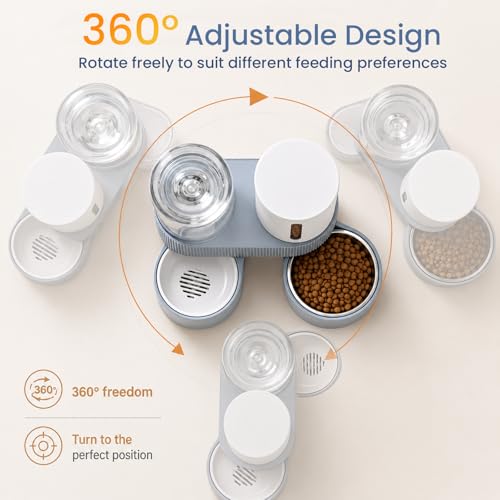 Gravity Cat Feeder and Water Dispenser 2 Pack Automatic Stainless Steel Feeder Bowls with Silicone Mat and Brush Set, Dry Food and Water Dispenser for Cats Small Medium Dogs(Blue) - color: Blue-With mat/brush