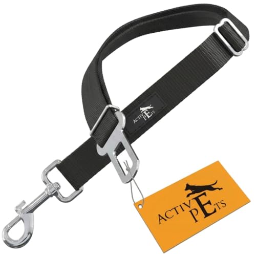 Active Pets Black Car Seat Belt for Dogs, Attaches to Harness & Collar, Adjustable 18" - 24" Travel Restraint System Fits Small - Large Pups for Safety & Comfort, Essential Pet Supplies & Accessories - style: Black - 1 Pack