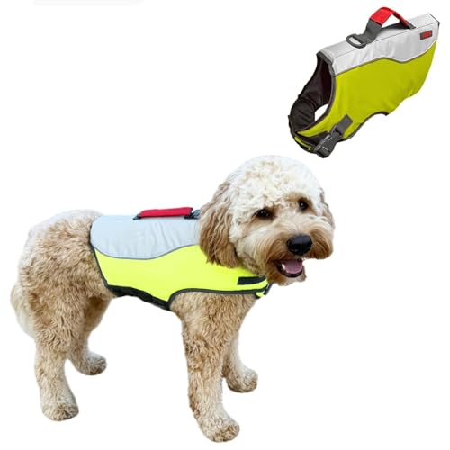 Water Float Dog Flotation Life Jacket Vest, Swimming Float Aid with Safety Handle, Adjustable Comfortable Durable Preserver High Buoyancy Coat (Green, Large) - color: Green, size: Large