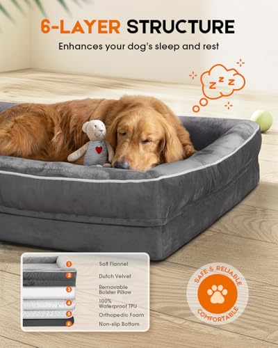Upvilla Large Orthopedic Dog Bed, Four-Sided Cushioned Egg-Shaped Foam Dog Sofa, Waterproof Removable Cover, Pet Sofa Bed with Non-Slip Base, Larg Dog Bed,Gray - color: Gray, size: 36"l x 24"w x 7"th