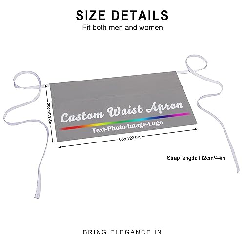 sophiehome Custom Waist Apron with Pockets Add Photo Logo Name Personalized Waiter Server Short Aprons for Kitchen - color: Gravel