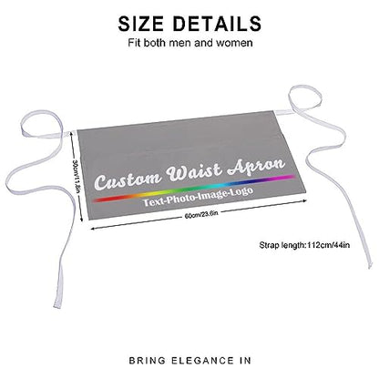 sophiehome Custom Waist Apron with Pockets Add Photo Logo Name Personalized Waiter Server Short Aprons for Kitchen - color: Gravel