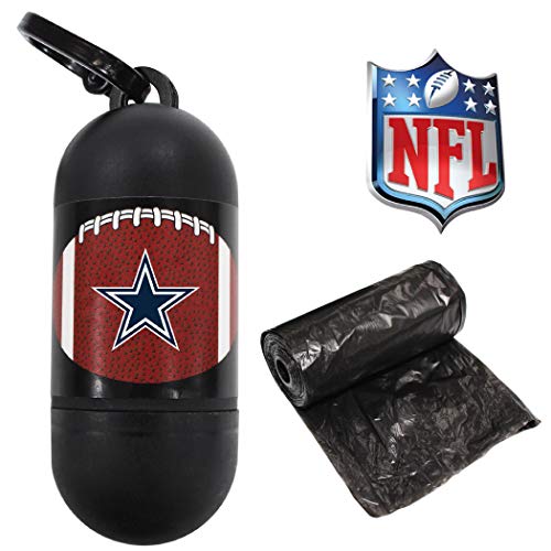 Pets First NFL DALLAS COWBOYS PATRIOTS PET LICENSED Poop Waste Bag Dispenser and D Ring for Leash with 15 Premium Garbage Bags - color: Dallas Cowboys, size: 1 Count (Pack of 1)