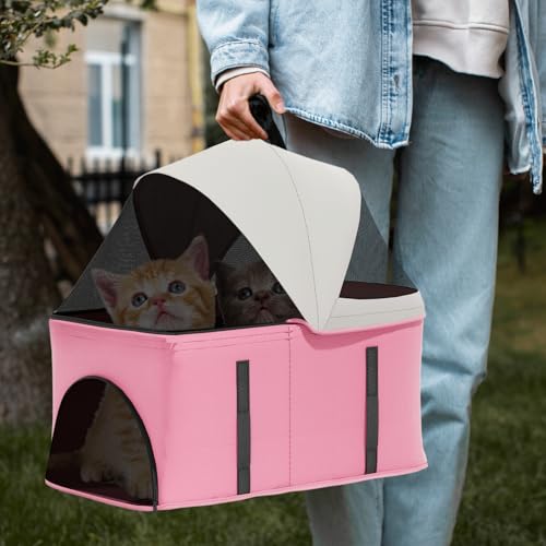 Magshion Foldable Pet Stroller, 3-in-1 Dog Travel Jogger with Detachable Carrier, Cup Holder, Storage Basket, Folding Carrier for Small/Medium Dogs & Cats Up to 33 lbs, Pink - color: Pink, style: Up to 33 lbs