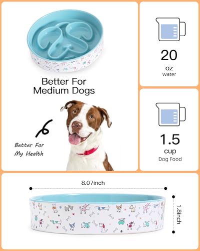 Slow Feeder Dog Bowl, Ceramic Dog Bowls 1.5 Cup Puzzle Feeder - Stops Fast Eating, Prevents Bloat, Choking & Black Chin for Medium/Large Dogs, Blue - color: Blue