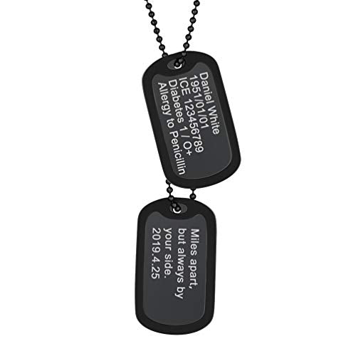 PROSTEEL Cross Necklace for Men Women, 316L Stainless Steel Dog Tag Cross/Dog Tags Military, Jesus Crucifix, Snake Cross, Black/Gold/Silver/Rose Gold/Blue Tone Cross Pendant, Come with Box - color: 1. Black, style: 12. Two Tags-Custom