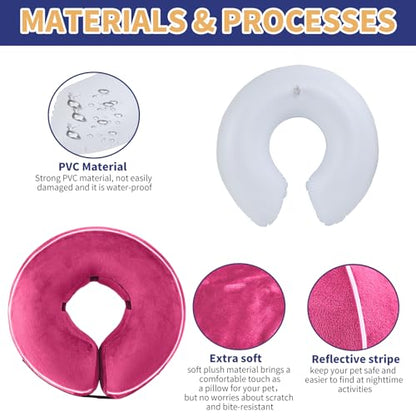 Inflatable Reflective Dog Cone Collar Alternative After Surgery,Doggie Recovery Dount Neck Ecollar,Adjustable Soft Dog Cone Collar for Small Medium Large Dogs (Pink, S) - color: Pink, size: Small（8.5"-10.5"）