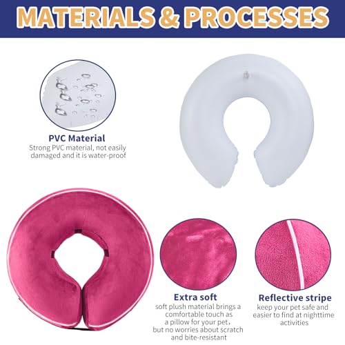 Inflatable Reflective Dog Cone Collar Alternative After Surgery,Doggie Recovery Dount Neck Ecollar,Adjustable Soft Dog Cone Collar for Small Medium Large Dogs (Pink, XL) - color: Pink, size: X-Large（15.5"-18.5"）