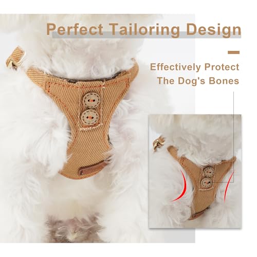 Puppytie No Pull Dog Harness with Multifunction Dog Leash, Soft Adjustable, Escape Proof, Classic Style, Khaki Camel, S - color: Button-Khaki Camel, size: S