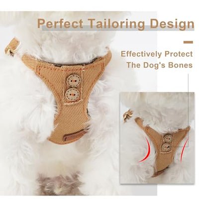 Puppytie No Pull Dog Harness with Multifunction Dog Leash, Soft Adjustable, Escape Proof, Classic Style, Khaki Camel, S - color: Button-Khaki Camel, size: S