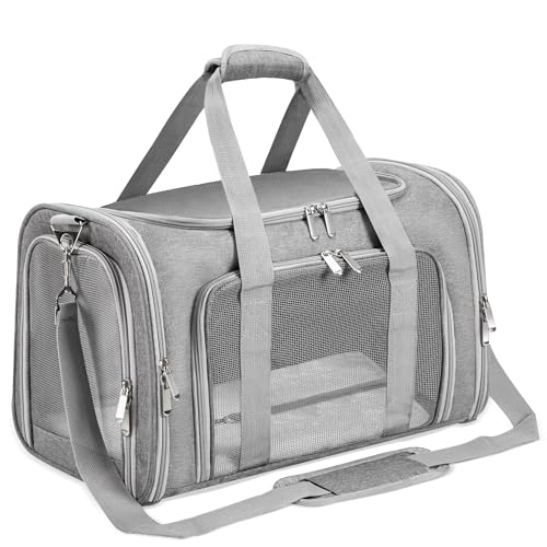 Soft-Sided Cat/Dog/Pet Carrier, Collapsible Pets Travel Carriers for Big Cats/Small Dogs with Shoulder Strap & Removable Mat, Mesh Puppy Carry Bag, Up to 16 Lbs, TSA Airline Approved(Gray) - color: GRAY, size: 17"L x 11"W x 11"H