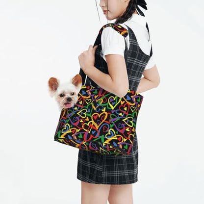 Dog Purse Carrier with Safety Hook - Foldable & Hands-Free Dog Cat Carrier Bag for Subway, Travel, Shopping up to 20lbs,Heart Pattern - color: Heart Pattern