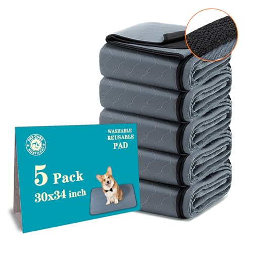 Bunlitent Washable Pee Pads for Dogs 5 Pack, 30x34, Reusable Puppy Pads, Washable Potty Pads with Quick Dry, Anti-Slip Dog Cat Pee Pads, Whelping Pads, Puppy Mat - color: Gray, size: 30x34 Rectangle-5Pack