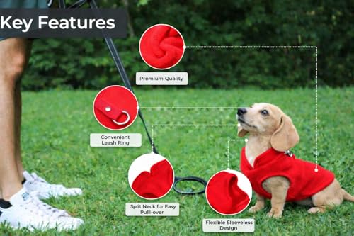 JACKO & CO - Fleece Vest Dog Sweater with Leash Ring - Soft, Warm & Lightweight Pullover Coat for Small & Medium Dogs, Puppies & Cats - Cozy Fall/Winter/Spring Pet Jacket (Red, X-Small 2-4lbs) - color: Red, size: XS (2-4lbs)