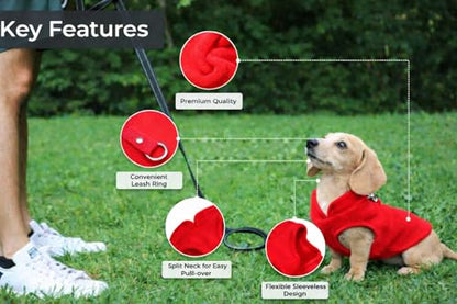 JACKO & CO - Fleece Vest Dog Sweater with Leash Ring - Soft, Warm & Lightweight Pullover Coat for Small & Medium Dogs, Puppies & Cats - Cozy Fall/Winter/Spring Pet Jacket (Red, Small 4-6lbs) - color: Red, size: S (4-6lbs)