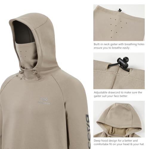 BASSDASH Men’s Fishing Fleece Hoodie with Neck Gaiter Water Resistant Performance Hunting Sweatshirt FS18M - color: Heather Oatmeal, size: 4X-Large