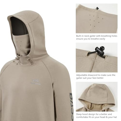 BASSDASH Men’s Fishing Fleece Hoodie with Neck Gaiter Water Resistant Performance Hunting Sweatshirt FS18M - color: Heather Oatmeal, size: 4X-Large