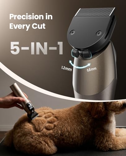 oneisall Dog Clippers for Grooming Thick Hair, Professional 9000RPM 5 Speed with 5 in 1 DLC Blade, 280min Cordless, Low Noise Dog Grooming Kit with 8 Metal Combs Carring Case for Dogs Cats Pet | 280Min Cordless. Low Noise. 5 in 1 DLC Blade.8 Metal Combs w