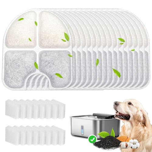 16 Pack Replacement Filters for FEELNEEDY 3Gal/12L Dog Water Dispenser (FN-W13), 8 Month Set for Large Dogs Water Bowl Dispenser, Includes 16 Filters & 16 Sponges