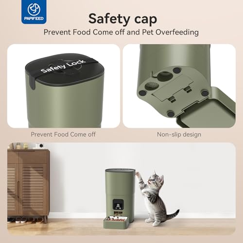 PAPIFEED Automatic Cat Feeder with App, 2.4G WiFi Cat Food Dispenser, 6L Timed Cat Feeders for Dry Food, 10 Meals/Day, 12 Portions/Meal, Dual Power Supply Smart Pet Feeder for Small Dog, Army Green - color: Green