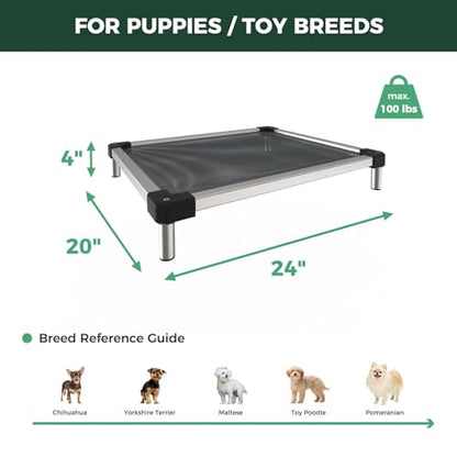 FXW TitanNest Chew-Proof Elevated Dog Bed, Raised Cot for Indoor/Outdoor/Camping Use, Durable & Waterproof Cooling Pet Bed for Toy Dogs, 24.0" L x 20.0" W x 4.1" H, Black - size: XXS-Toy Dog (24.0"L x 20.0"W x 4.1"H)