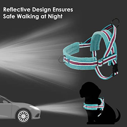 Lukovee No Pull Dog Harness and Leash Set, Soft Padded Small Dog Harness, Neck & Chest Adjustable Reflective Vest Puppy Harness with 4ft Lightweight Anti-Twist Dog Leash for Small Dogs (01-LBL) - color: Light Blue - with Stripe, size: S ( Chest 17.5'' ~ 2